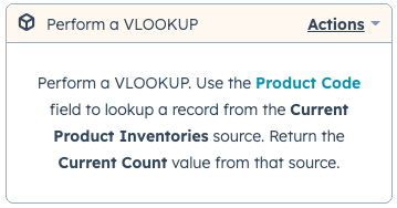 a lookup table with product codes in the first column and inventory details in the columns beside it