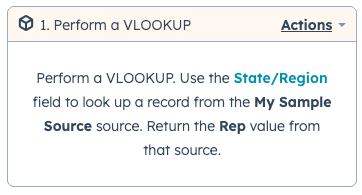 a configured Perform a VLOOKUP action in the workflow editor