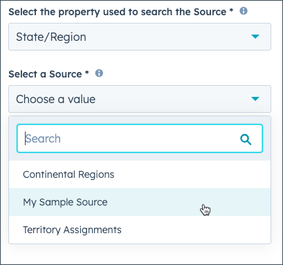 the action’s source picker listing your VLOOKUP sources